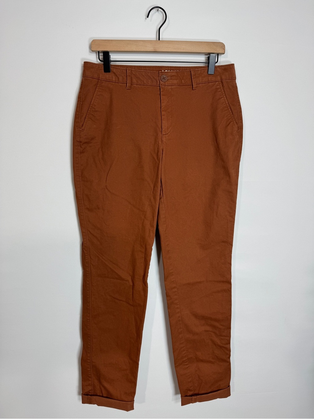WP90 {Eddie Bauer} "Boyfriend Mid Rise Slim" Tall Brown Straight Leg Khaki Pants